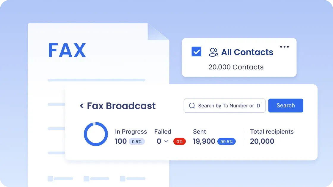 Concept image showing broadcast faxing to contacts list