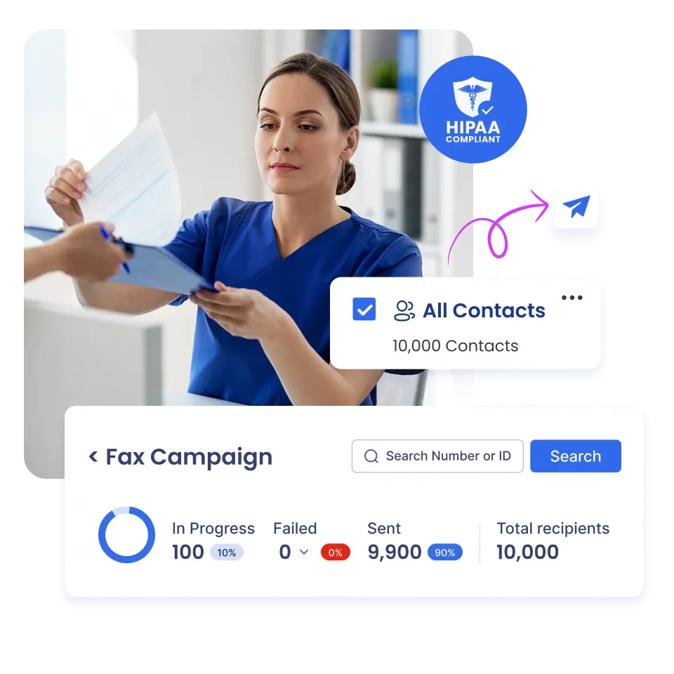 concept image of a fax broadcast sent to thousands of contacts