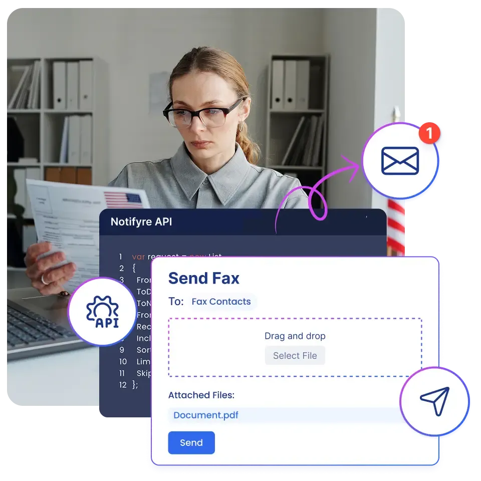 concept image showing fax sending using email, api or in-app for government