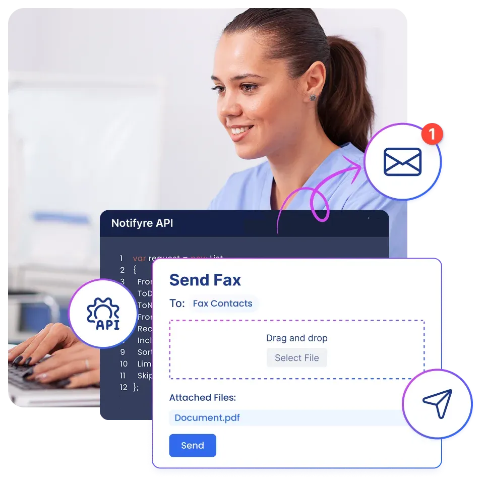 concept image showing fax sending using email, api or in-app for healthcare