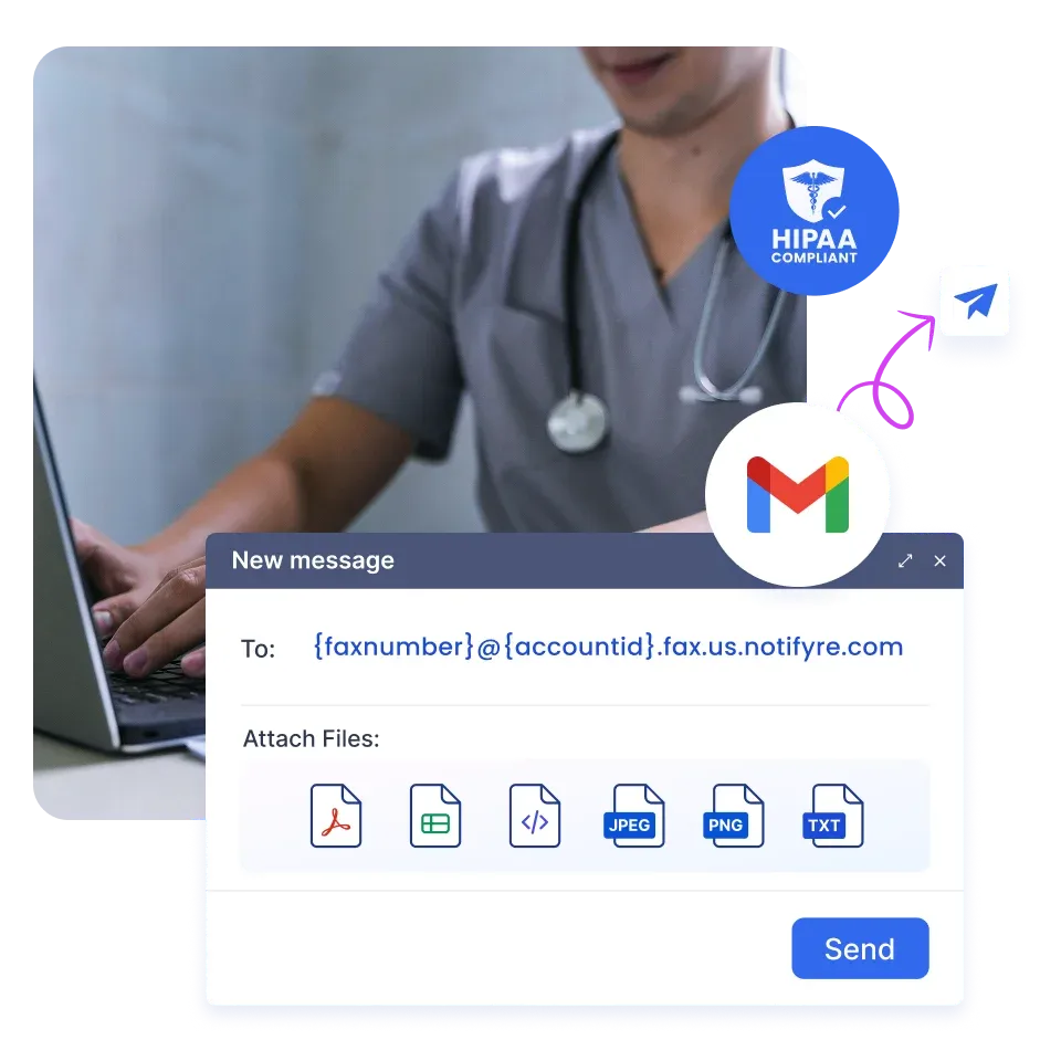image showing a fax being sent from a gmail account