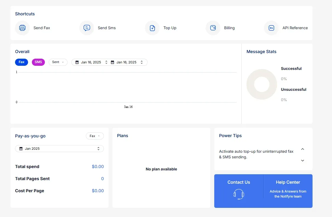 Notifyre fax dashboard step 1