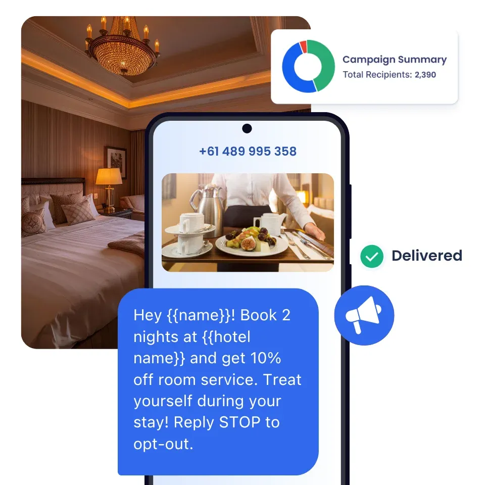 Text message from hotel about 10% room service discount if you stay 2 nights