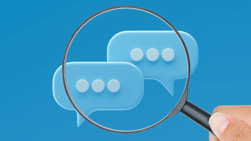 text bubbles under a magnifying glass