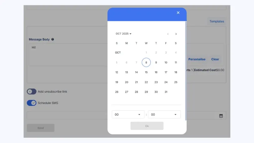 Schedule sms on Notifyre dashboard
